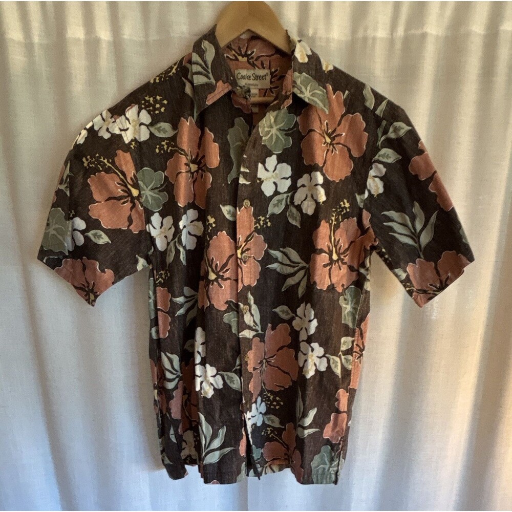 Cooke Street Men's M Brown Floral Short Sleeve Cotton Woven Button-Up Shirt